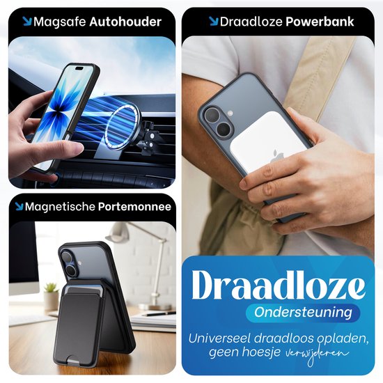 Étui Reovo compatible avec iPhone 17 MagSafe - Support à 360° - Protection contre les chutes jusqu'à 2 m - Zwart - Prise en main antidérapante - Protection de l'appareil photo