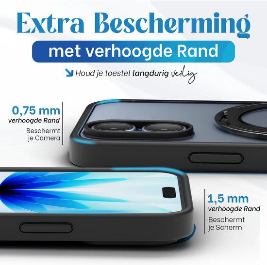 Étui Reovo compatible avec iPhone 17 MagSafe - Support à 360° - Protection contre les chutes jusqu'à 2 m - Zwart - Prise en main antidérapante - Protection de l'appareil photo
