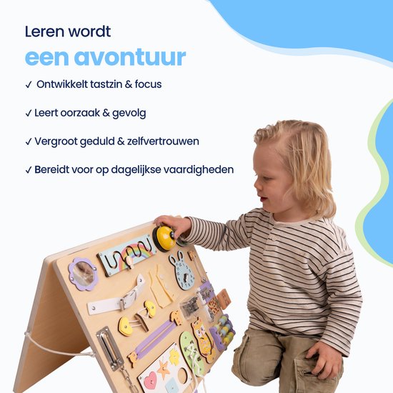 Kadoing Montessori Busy Board XL - Dubbel Staand Activiteitenbord met 18 Speelelementen en Krijtbord van Merkloos — afbeelding 4