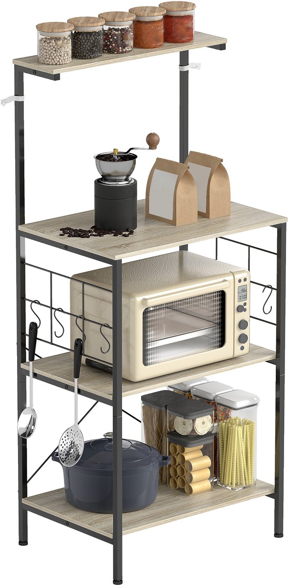 HOMCOM Keukenopbergplank - Spaanplaat - 60x42x134,5cm - Eiken