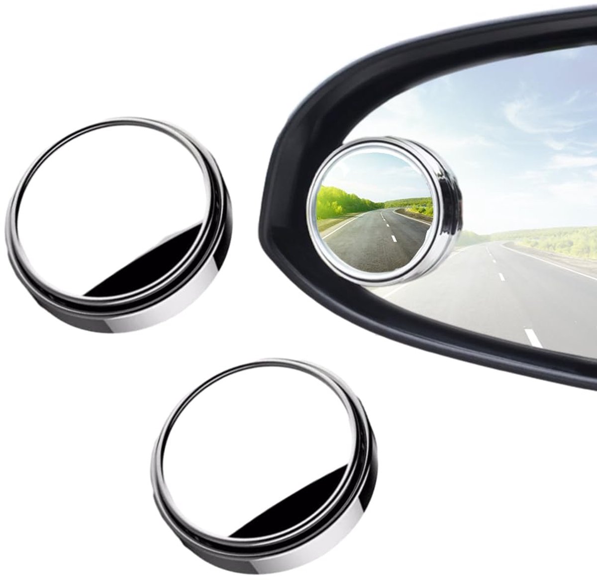 Image of 2 Stuks Auto Dodehoekspiegel - Ronde Achteruitrijspiegel - Dodehoekhulpspiegel - Rond High-Definition Convex Glas - 360° Groothoek Verstelbaar - ABS Behuizing - Universeel Type, Geschikt voor Auto's, SUV's en Vrachtwagens - Zilver