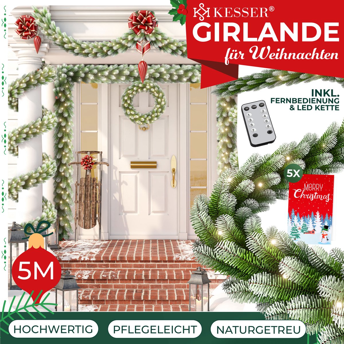 KESSER® Guirlande met verlichting - Kerstguirlande LED Kerstslinger Kerstversiering Kerstdecoratie – foto 6