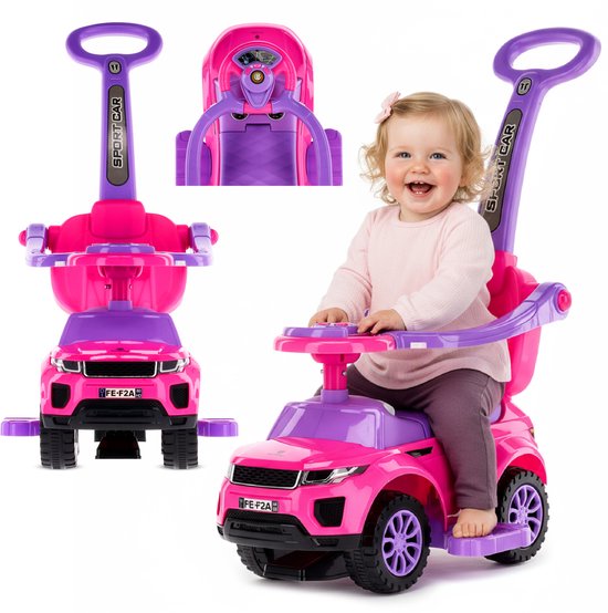 Loopauto vanaf 1 jaar, kinderauto en duwauto met claxon, muziek, opbergruimte onder de zitting (Roze