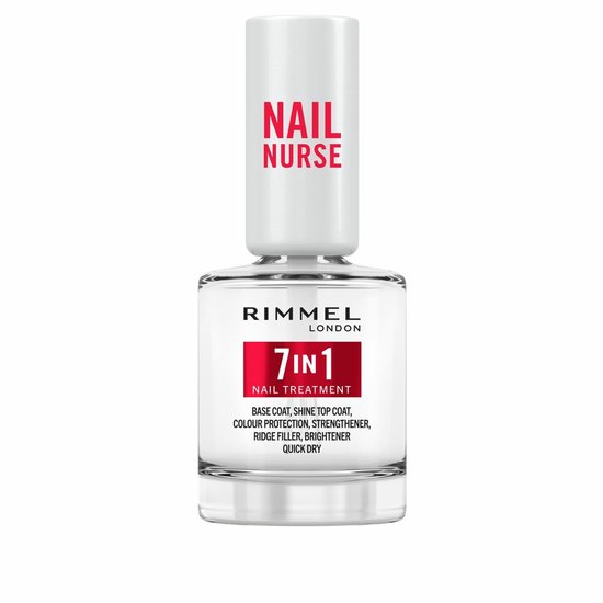 Rimmel London Nail Nurse 7 in 1 nagelbehandeling. Heldere nagellak met witte dop.