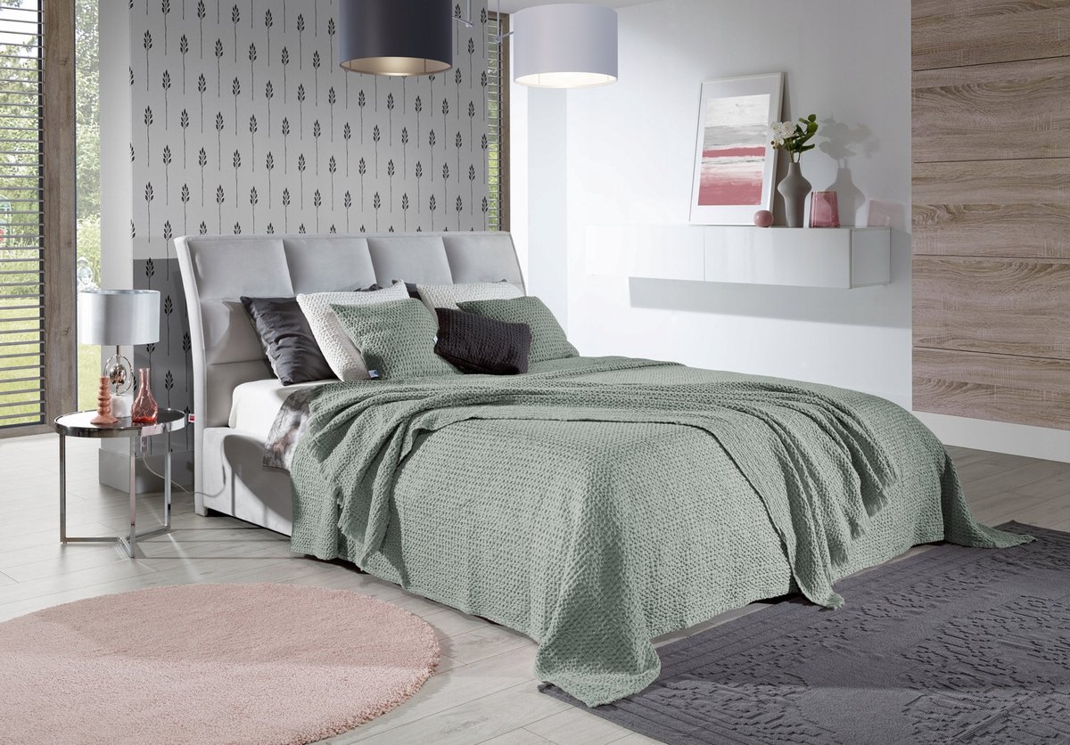 Lichtgroene katoenen sprei 125x200cm met franjes