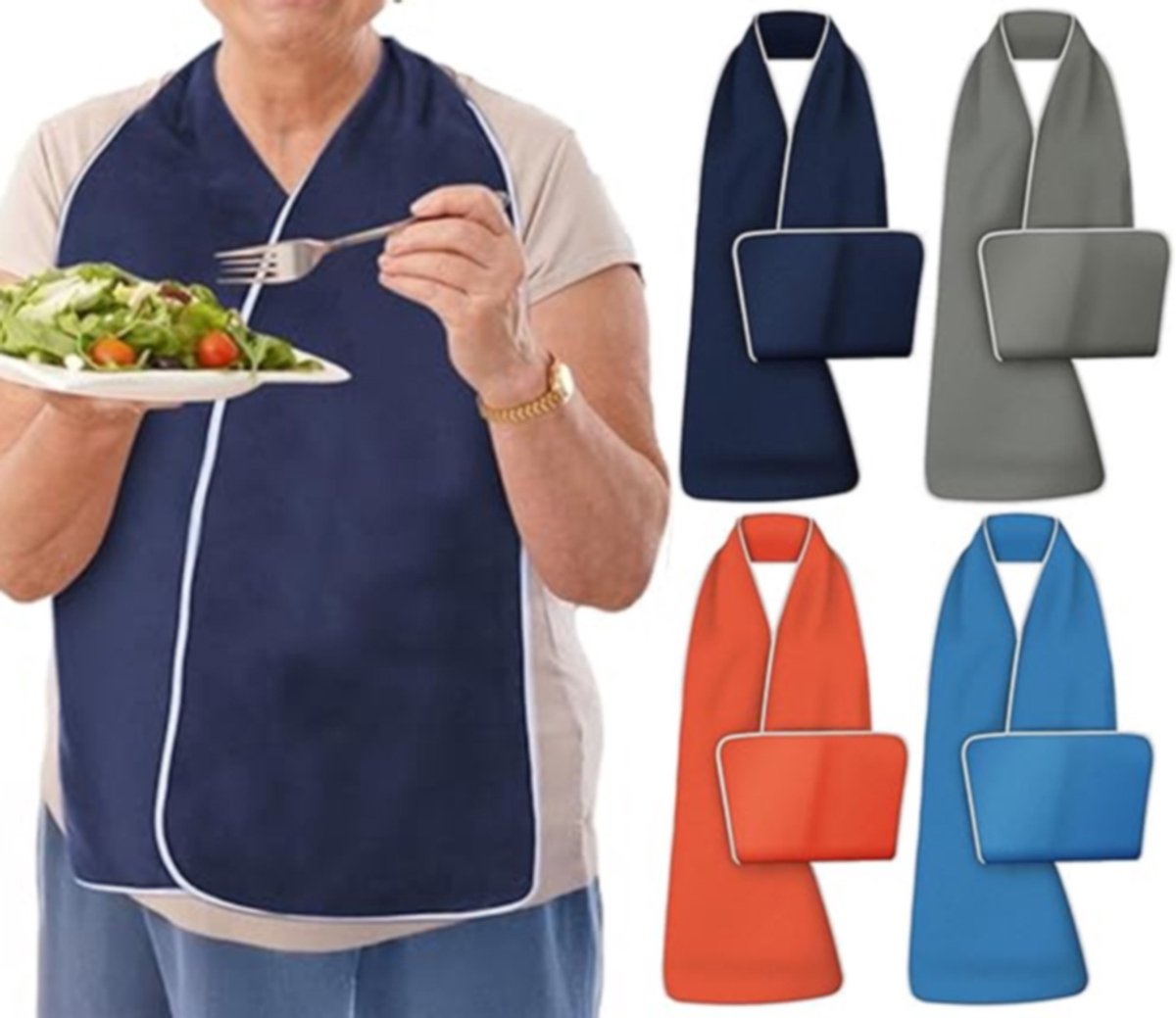 Image of 4-pack omkeerbare slabbetjes voor volwassenen voor mannen en vrouwen. Een waardig alternatief voor wasbare en herbruikbare kledingbeschermers, senioren servet, opvouwbaar, Met drukknopen, Waterdicht, gehandicapten schort - Cyslmuk®