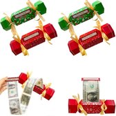 4 stuks - Kerstverrassingszak - Nieuwe snoepspaarpot - Creatieve spaarpot als verjaardagscadeau - Leuke kerstgeldzak - Kan contant geld bevatten als cadeau - Uittrekbaar ontwerp - Rood en groen - Geschikt voor kerstfeestjes en bijeenkomsten