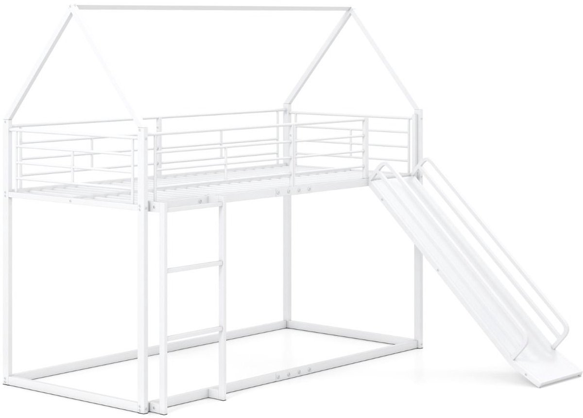 Bedhuisje - Kinderbed - Peuterbed - Vloerbed - Met Uitvalbeveiliging - Met glijbaan - 204 x 195 x 181,5 cm - Bedbank - Exclusief Matras – Wit