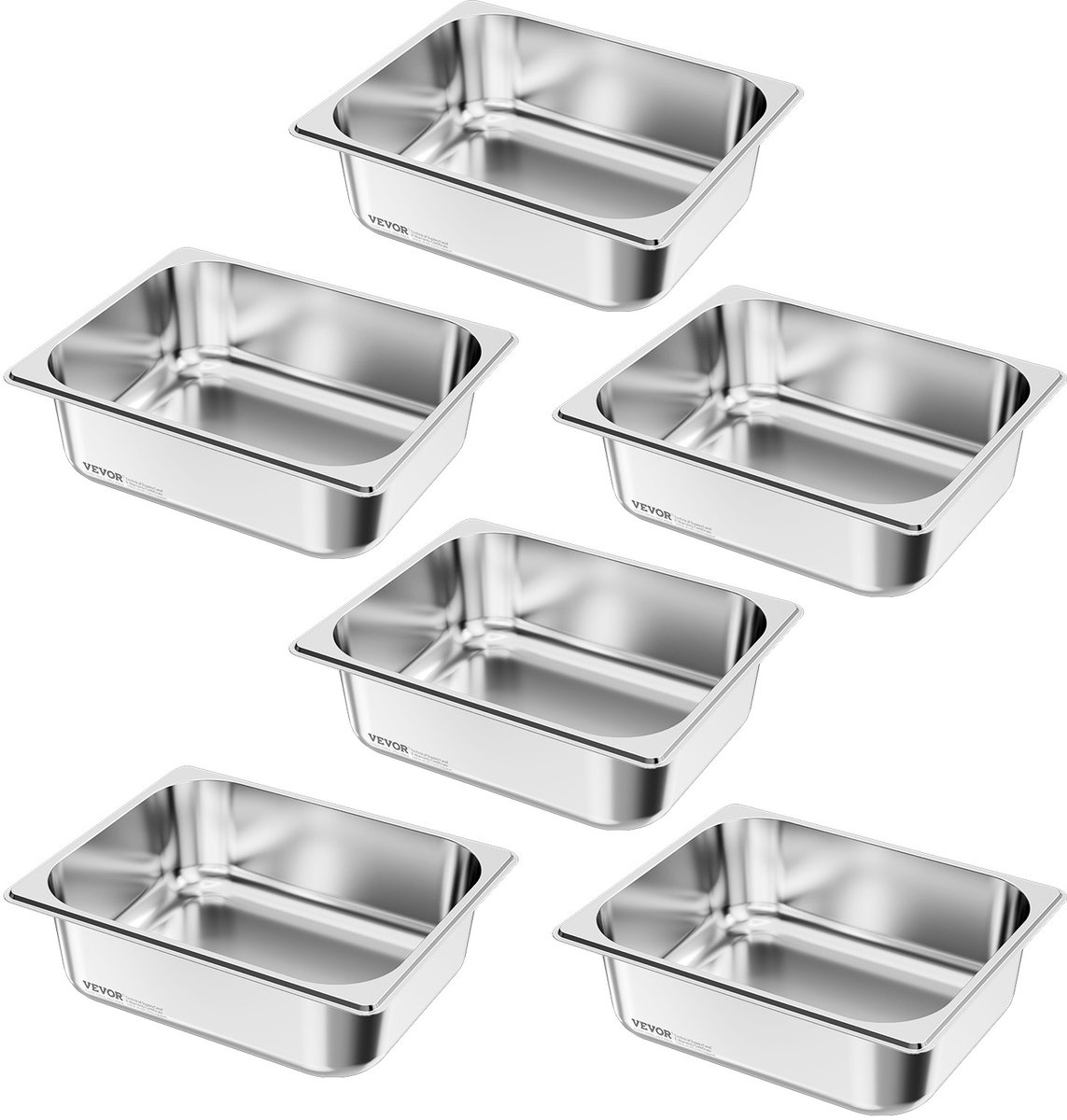 VEVOR Gastronormbak 1/2 Maat Voedselcontainer Rvs 6-Pack 6l Buffet