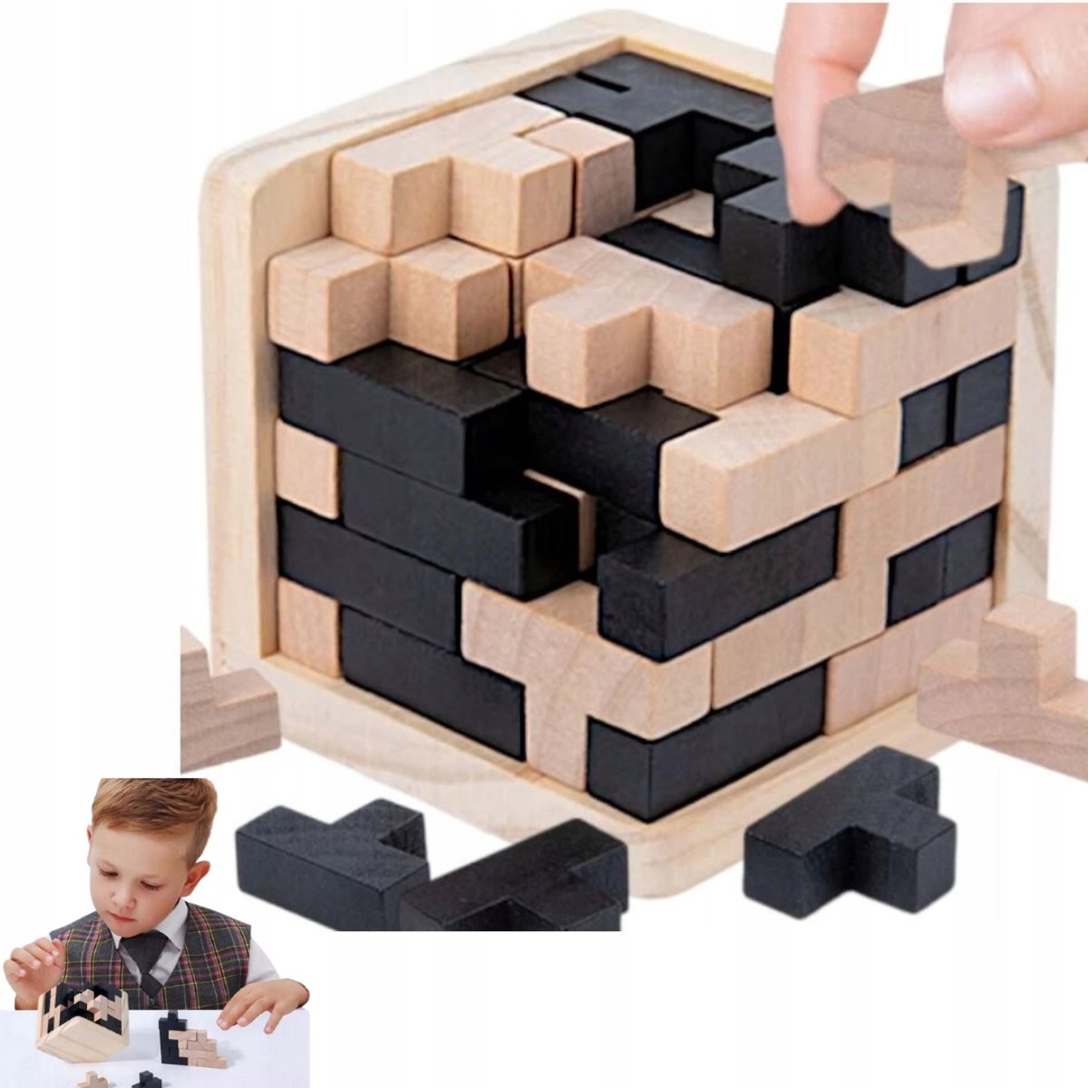 Houten 3D Tetris Kubus Puzzel - Logisch Denkspel voor Kinderen en Volwassenen