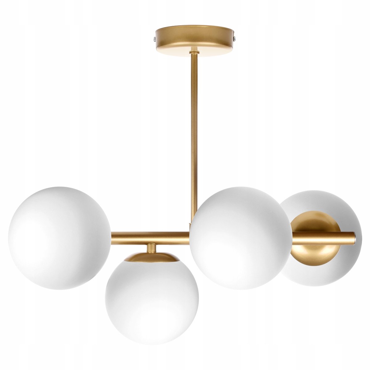 Hanglamp Ceres 4 - Moderne plafondlamp met Glazen Bollen (Wit/Goud)