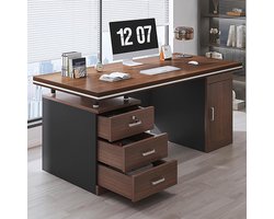 Ontdek het Elegant Massief Eiken Directiebureau met 3 Lades en Opbergkast 120x60x77cm, een stijlvol en multifunctioneel bureau van Novihome, ontworpen voor zowel professioneel gebruik als thuiswerk. Dit rustieke bureau combineert klassiek design, hoo