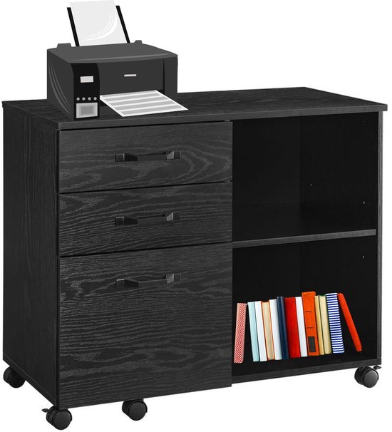 Signature Home Bloc à tiroirs - Meuble d'archivage avec roues - Meuble de bureau 3 tiroirs - aspect bois noir - 40 x 80 x 66 cm