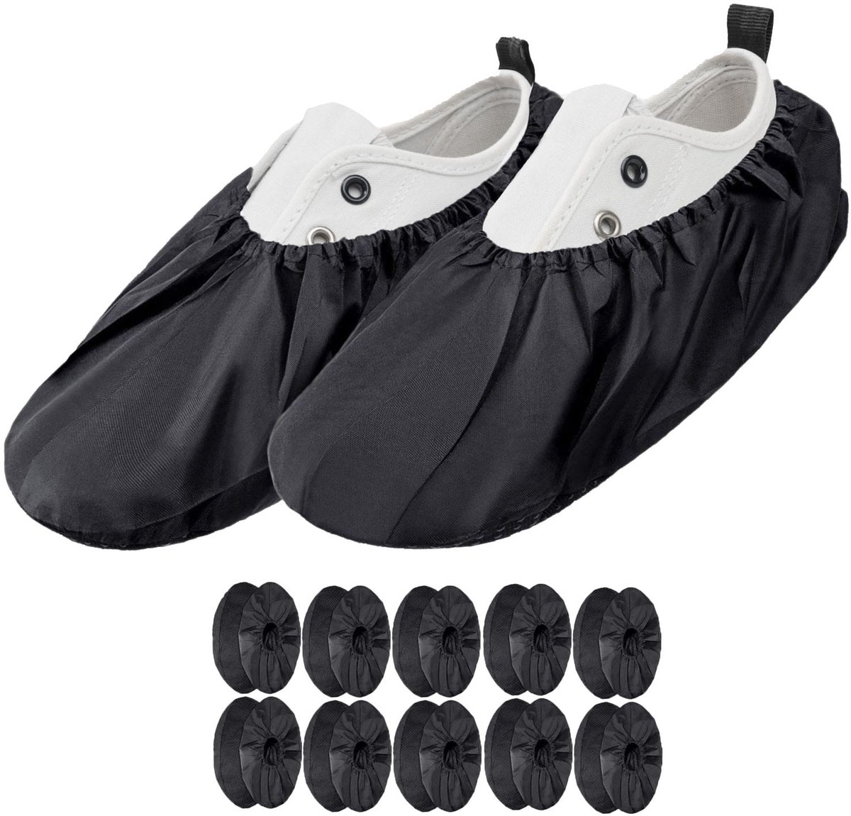 FEROCITY - Schoenovertrekken - Antislip, herbruikbaar - Unisex - Erwachsene - EU 38-45, 5 paren - Polyester - Zwart