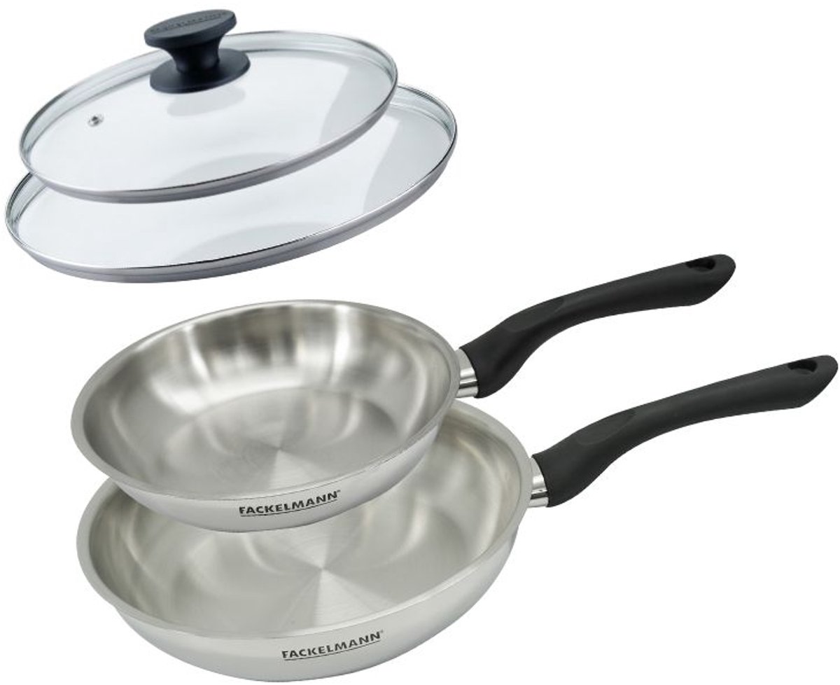 Set 2 pannen 20 en 24 cm van roestvrij staal en glazen deksels Fackelmann Geneva
