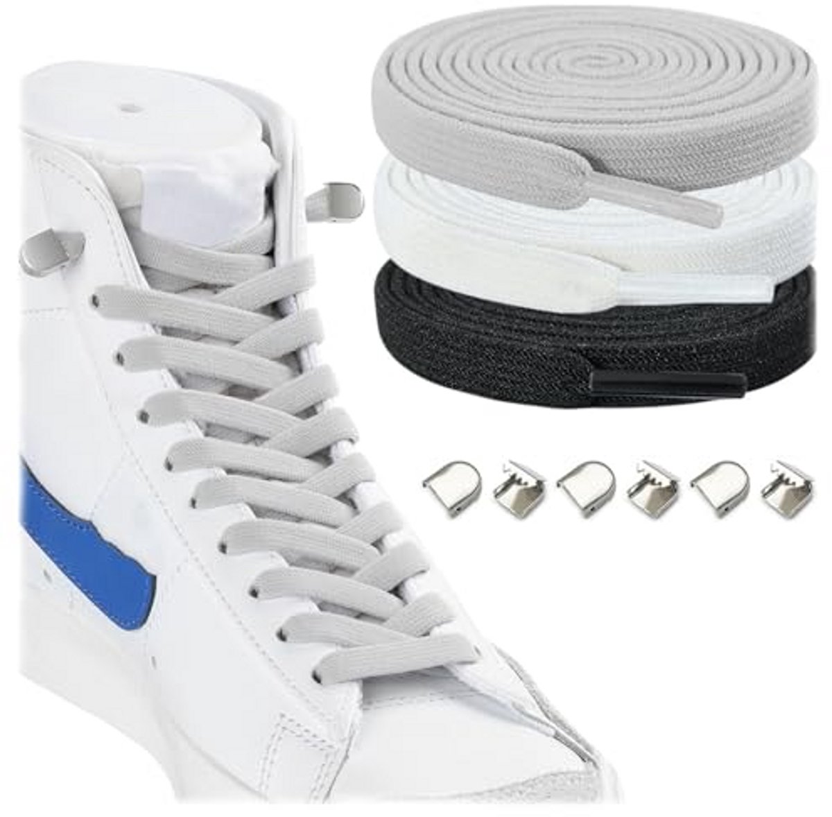 Platte elastische veters voor sneakers - 3 paar van 8 mm breed zonder knopen voor kinderen en volwassenen