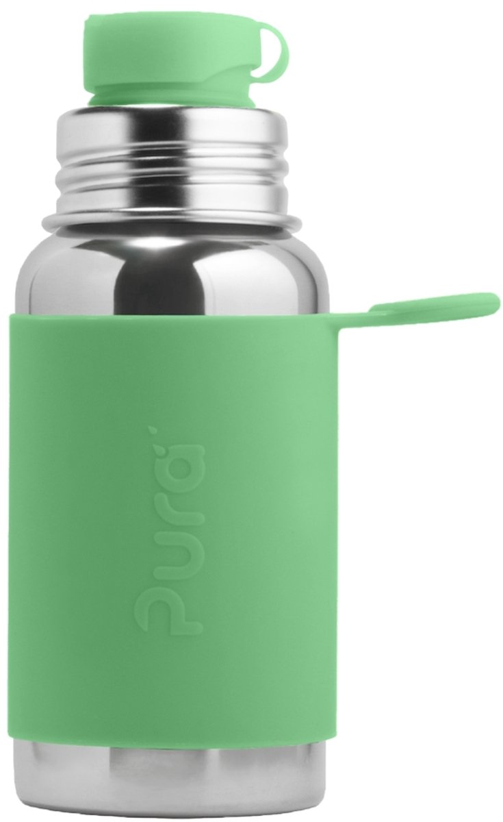 Pura Sportfles 550 ml - Drinkfles - Bidon - Plasticvrij - Roest Niet - Vaatwasserbestendig - Inclusief Sportsleeve en Sportdop - Top is Verwisselbaar - Veelzijdig - Moss