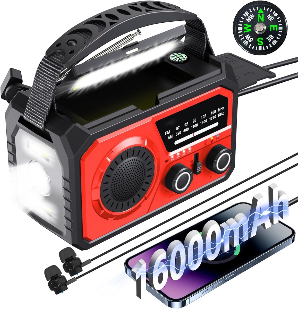 Noodradio - Noodpakket Oorlog - Draagbare Radio - Powerbank Zonneenergie - Transistor Radio