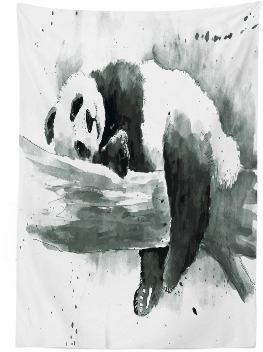 ABAKUHAUS Panda Tafelkleed – Zwart-wit – 140x200 cm – Satijn