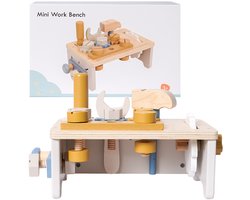 Speelgoedtopdeals - Houten Mini Gereedschapstafel - 22-delig - Montessori Educatief Speelgoed - Gereedschap voor Kinderen