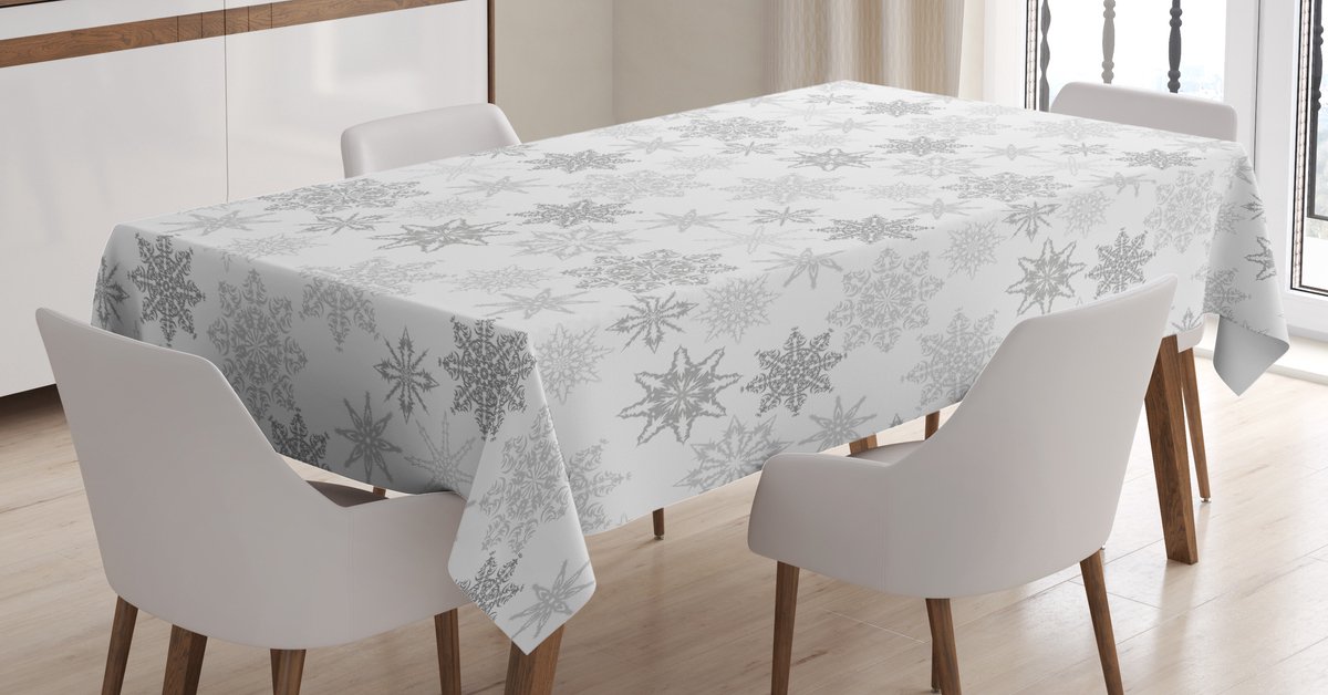 ABAKUHAUS Tafelkleed – IJs-kristallen – Wasbaar – 140x240 – Grijs/Wit