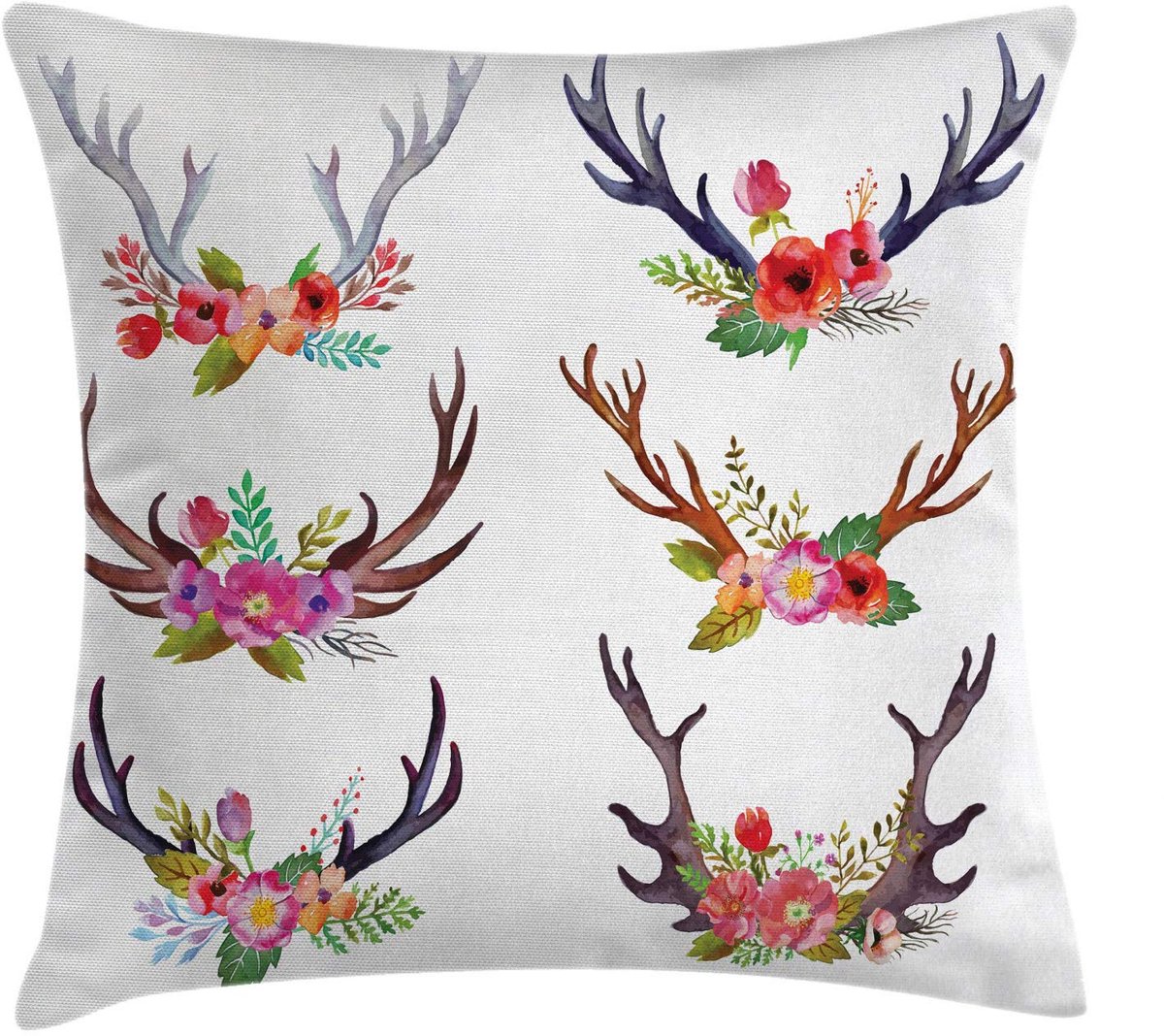 ABAKUHAUS Gewei-kussenhoes – Bloemen en dieren – 40x40 cm – wasbaar Wit