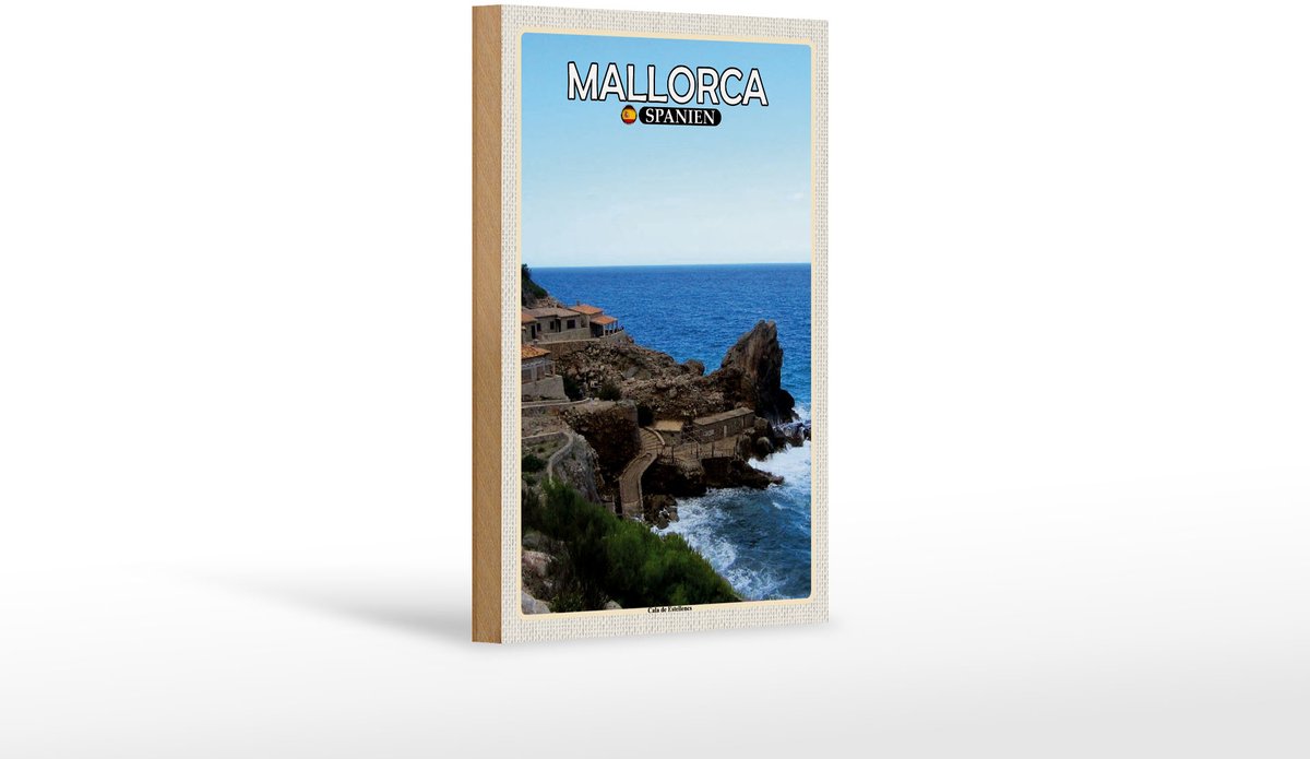 Femer Holzschild Reise 12x18 cm Mallorca Spanien Cala de Estellences Dekoration Multi