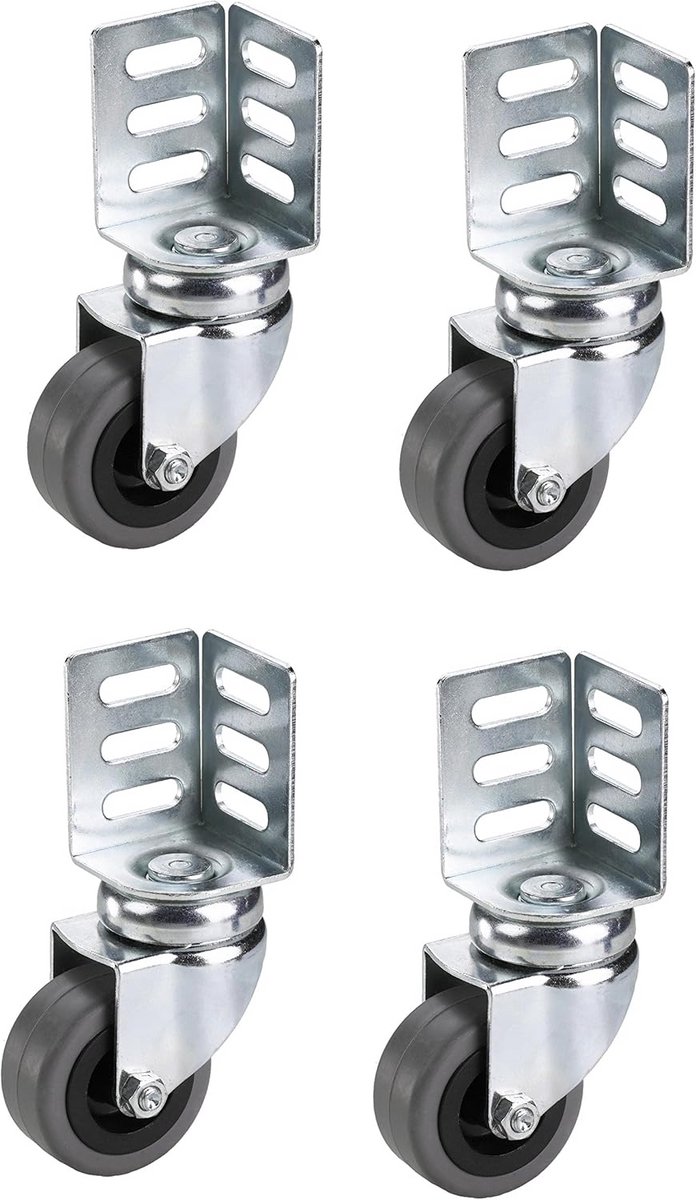 Set van 4 zwenkwielen 50 x 21 mm met rubberen banden