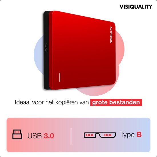 VisiQuality High-Speed Externe Harde Schijf 1 TB - Draagbare Harde Schijf USB 3.0 - Voor Windows & Mac - Xbox & PS4 games - Compact - Met handleiding - Rood van Merkloos — afbeelding 5