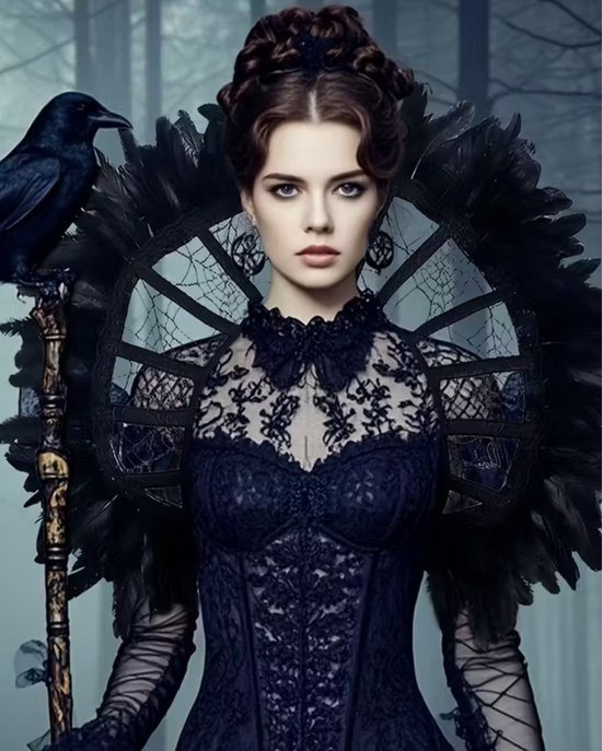 Luxe Zwarte Veren Kraag met Kant – Luxe Halloween Kostuum Accessoire – Gothic Masquerade & Festival Styling – Verkleedkleding Dames – Fantasy Thema – One Size – Dare to Undress