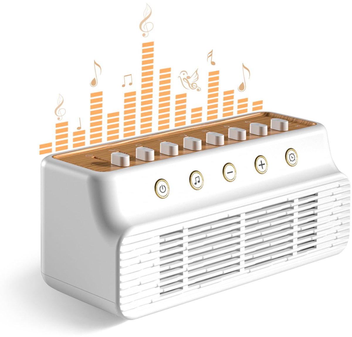 White Noise Machine - 8 Natuurlijk Geluid Mixopties, Geheugenfunctie, Slaapmuziek voor Volwassenen en Baby's (Wit/Bruin)