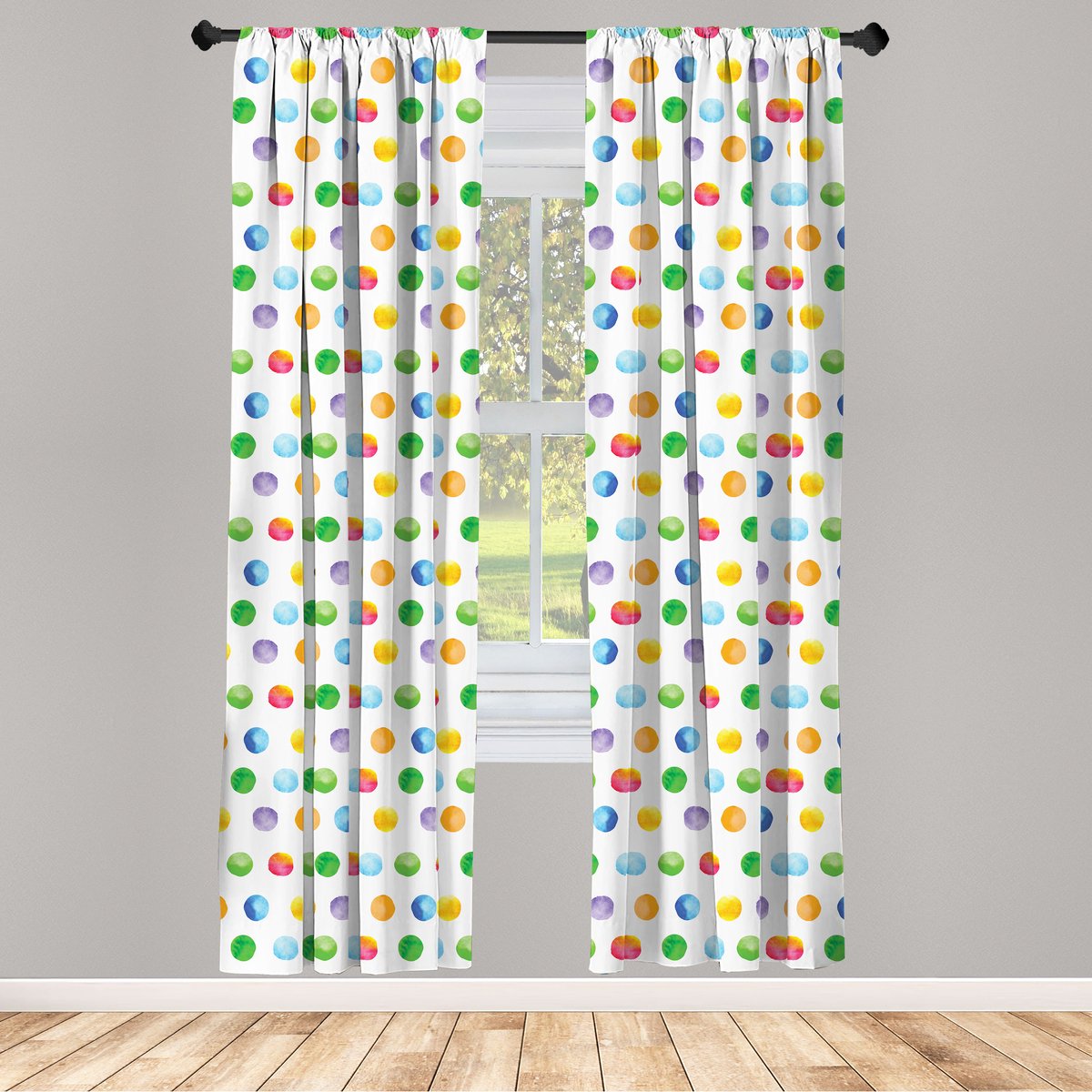 ABAKUHAUS Aquarel raamgordijnen – 2-panelen 75x225 cm – Veelkleurig