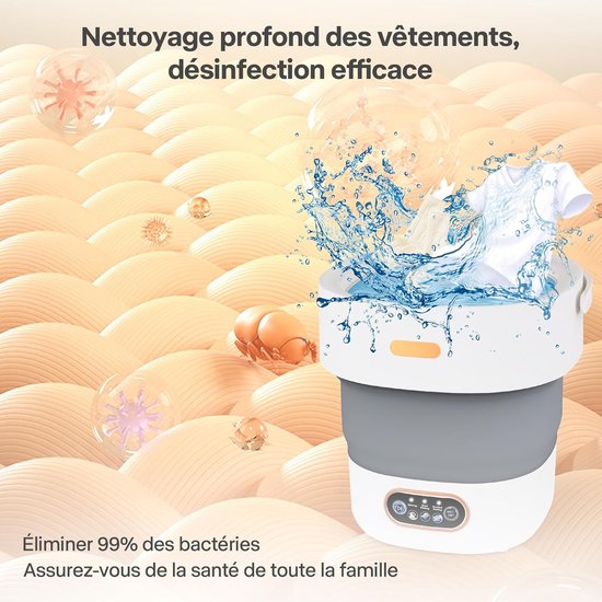 Delugo® Mini Wasmachine - Opvouwbaar - Met Centrifuge - Kleine Camping Wasmachine Incl Knijpers 8l Paars11
