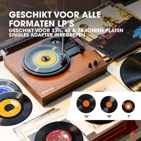 Retro Platenspeler met Bluetooth en Speakers - Fenton RP165 - Incl. Naald - Bruin Hout — afbeelding 5