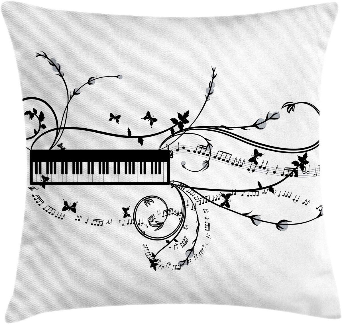 ABAKUHAUS Muziek Kussenhoes – Dubbelzijdig bedrukt – 40x40 cm – Wit & Grijs