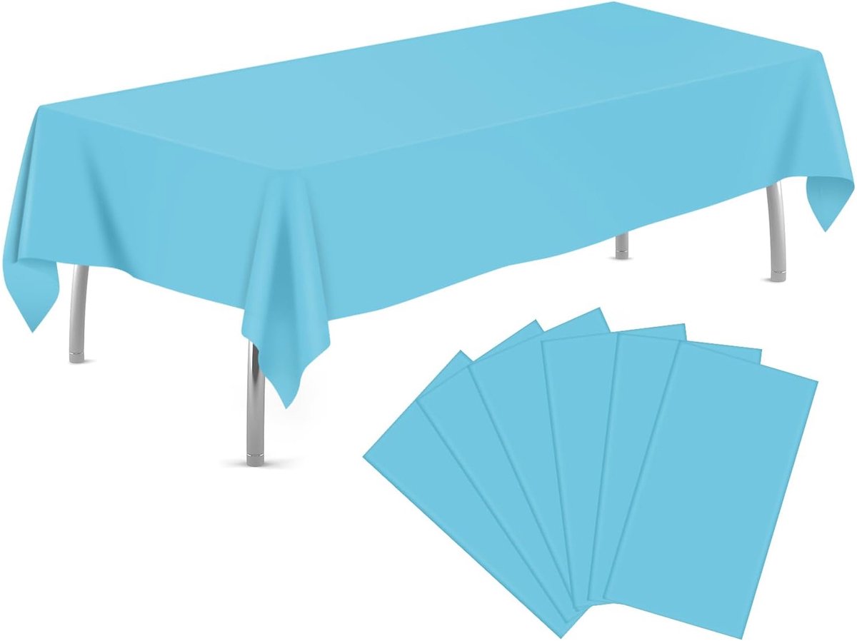 JeiibrZui Wegwerptafelkleed - Plastic Tafelkleed - Waterdicht & Stevig, Gemakkelijk Schoon Te Maken - 6 Stuks - Voor Feesten - Lichtblauw