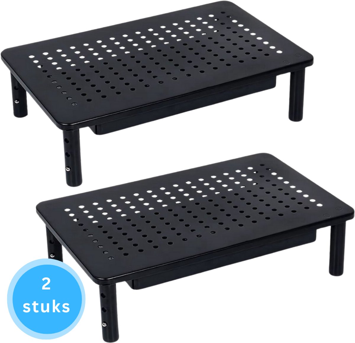 Livista® - Monitorstandaard- Set van 2 - Verstelbare Monitorverhoger - Metaal - Zwart - 37 x 23.5 x 10 cm
