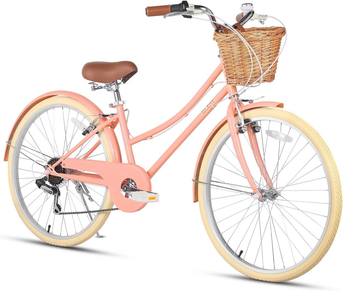 Cruiser City fiets met 6 versnellingen en rieten mand, lichtgewicht, voor jongeren vanaf 6 jaar, meerdere kleuren