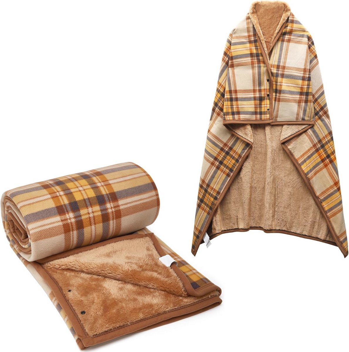 Dames fleece poncho deken - Geruite schootdeken en comfortabele omslagdoek voor bed, bank en kantoor