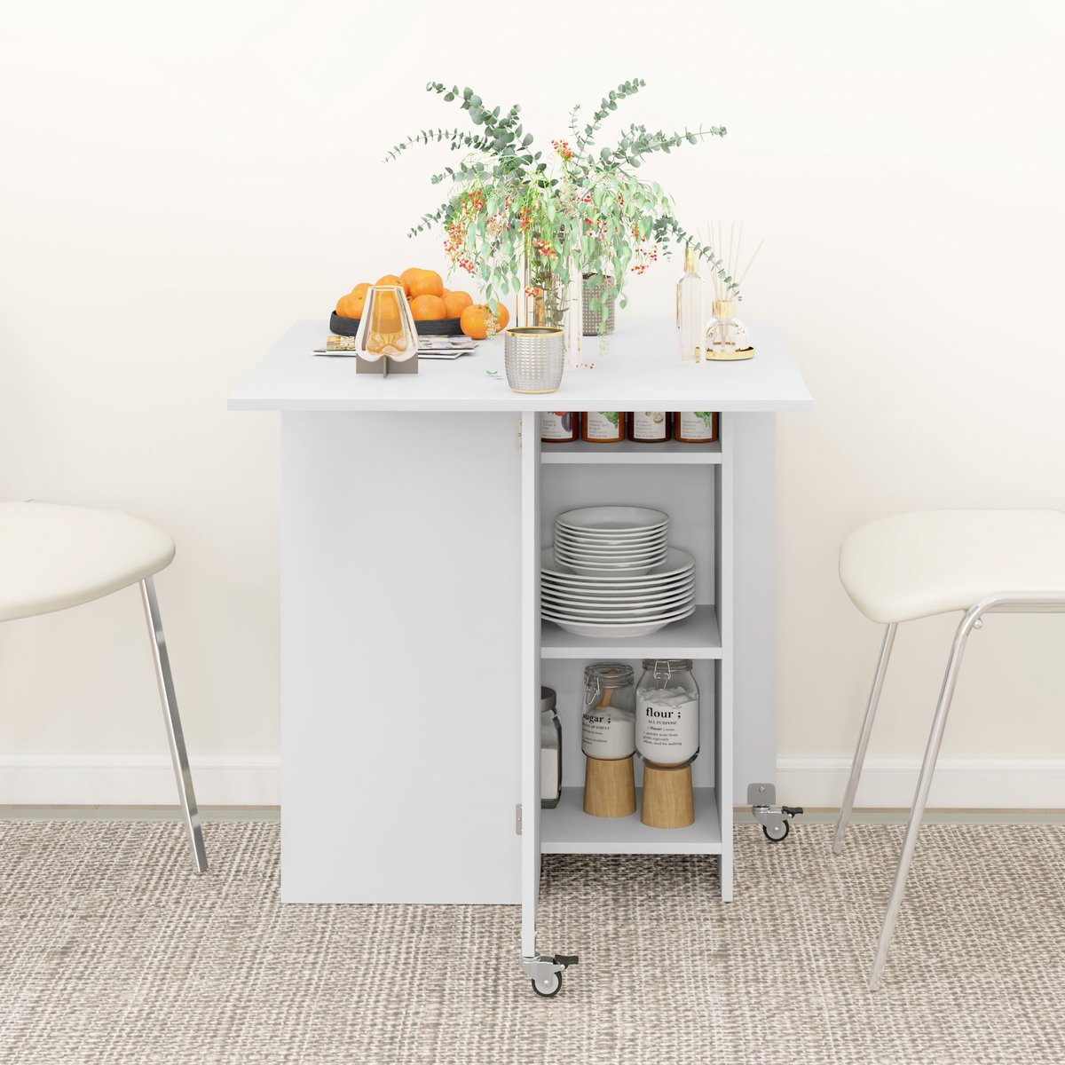Wishdor Eettafel 114,5B x 70T x 75H cm van spaanplaat met melaminecoating, opvouwbaar en compact, wit