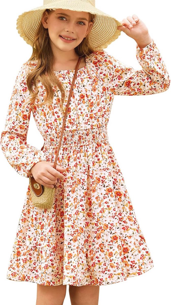 Meisjesjurk lange mouwen bloemenjurk voor kinderen herfst chiffon jurk elegante prinsessenjurk met ruches
