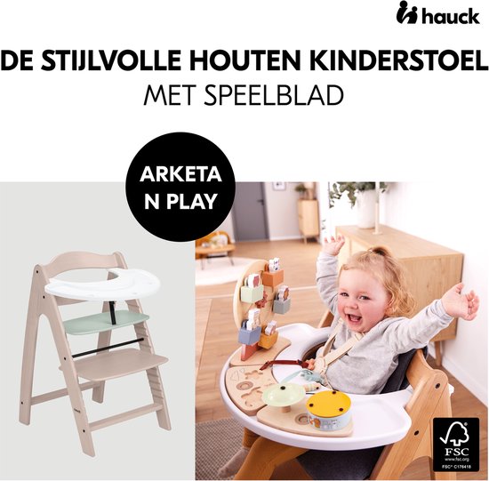 hauck kinderstoel set Arketa N Play - houten kinderstoel met speelblad - FSC®-gecertificeerd beukenhout - Whitewashed Mint van Merkloos — afbeelding 2
