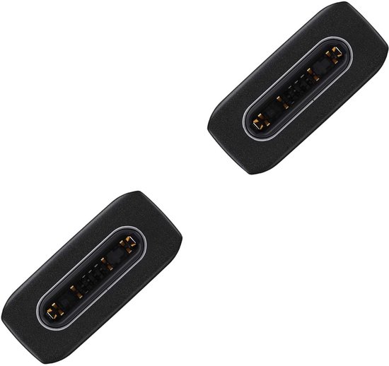 Twee zwarte oplaadclips met gouden contactpunten.