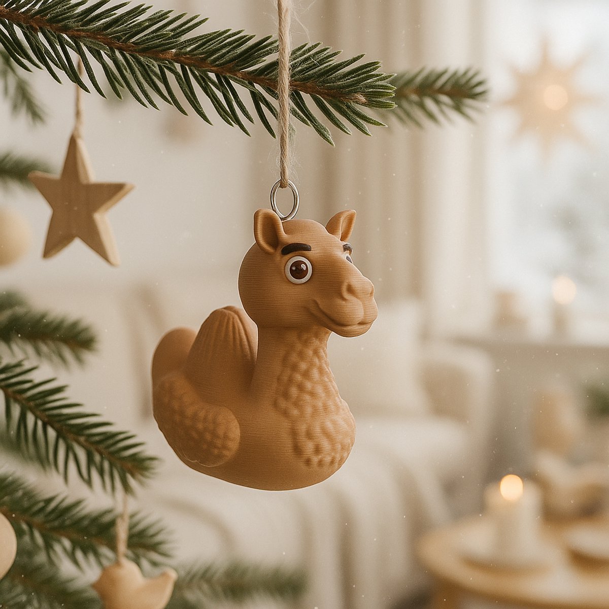 TheDuckSpecialist – Kleine Kameel Eend Kersthanger – 3D-geprint PLA Ornament – Grappige Kerst Decoratie