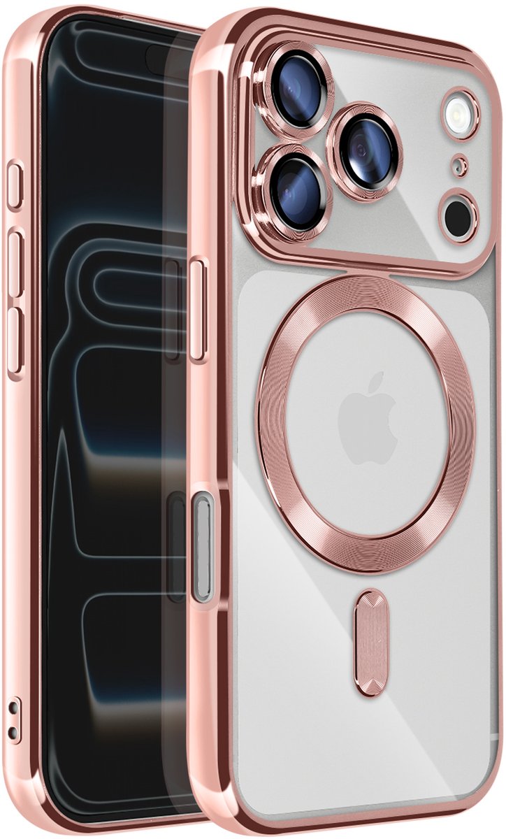 Avizar MagSafe Compatibele Hoes Geschikt voor Apple iPhone 17 Pro met Chromen Rand, Roze