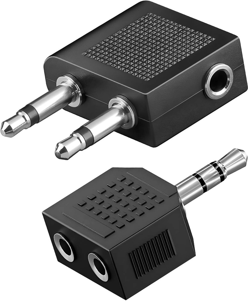 Akashi, Vliegtuig Audio Kit 3,5 mm Jack Audio Adapter en 3,5 mm Verdubbelaar, Zwart