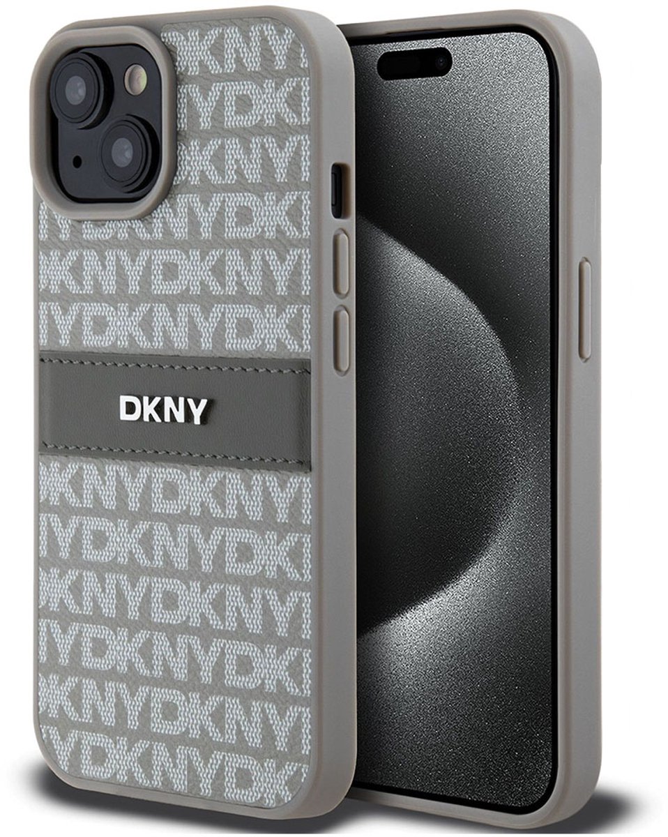 DKNY Textured Tonal Stripe Back Case - Geschikt voor Apple iPhone 15 (6.1") - Beige