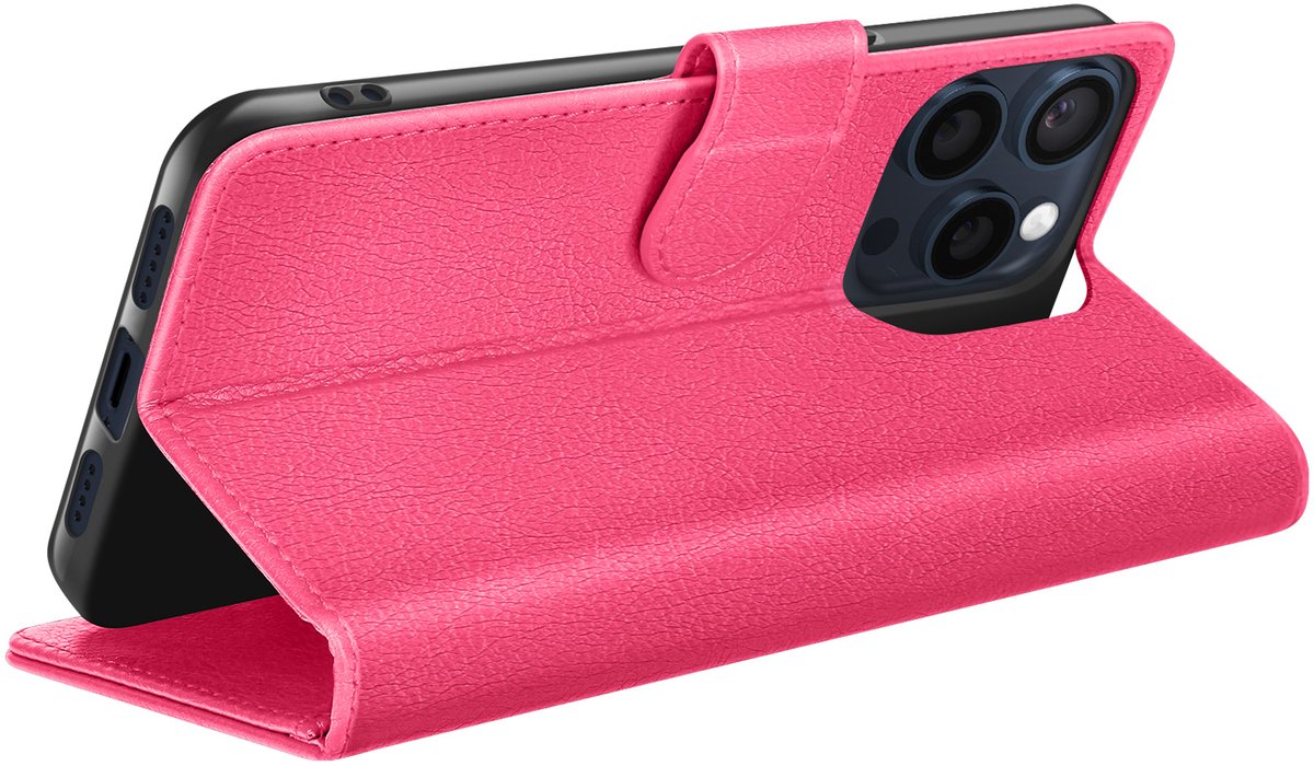 Zanae, Hoesje geschikt voor iPhone 15 Pro - Wallet Case & Magneetsluiting, Fuchsia