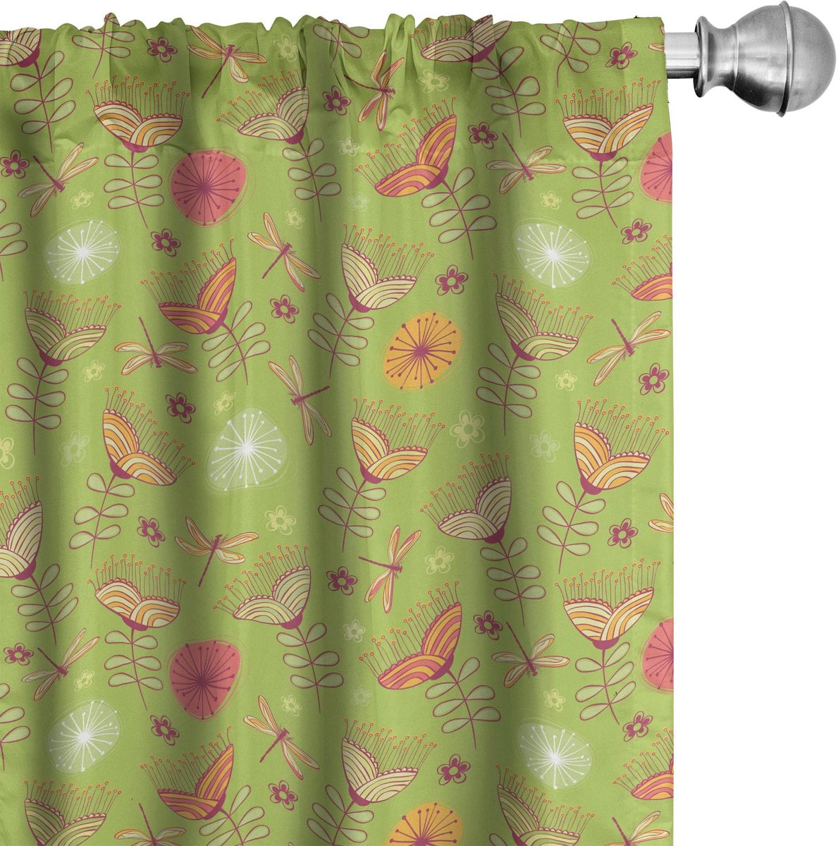 ABAKUHAUS Libelle – Gordijnen 2x75x245 cm – Microvezel – Groen/Roze