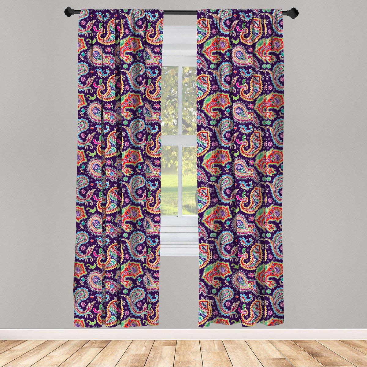 ABAKUHAUS Paisley gordijnen – 2-delige set 75x175 cm – paars, microvezel